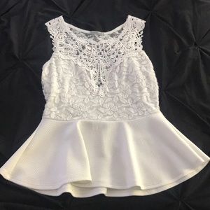 White Lace Peplum Top
